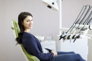 A woman at her dental appointment.